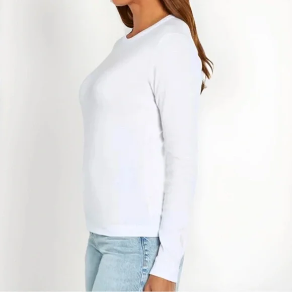 Three Dots Women Sz L Solid White Long Sleeve Top Cotton Round Neck Pullover New - Picture 2 of 13